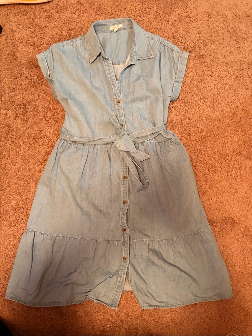 Maurices Light Blue Denim Shirt Dress with Waist Tie